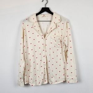 Marine Layer Classic PJ Set Antique White Kiss Print Cotton Modal Soft Sz Large